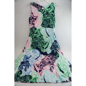 Talbots Fit Flare Dress Womens Petite Medium PM Pink Green Floral Paisley NWT